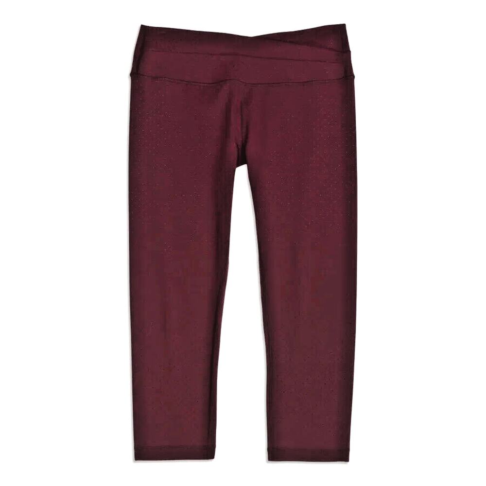 LULULEMON Burgundy Compression Cropped Swiss Polka Dot Leggings/Capris SZ 4